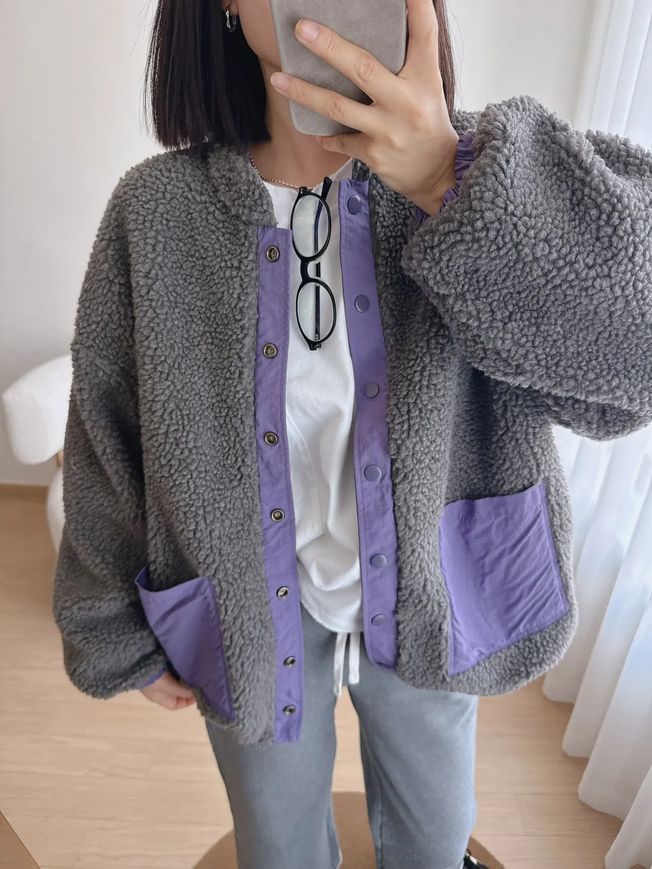 

Floral Ice Cr Color Blo ket Двустороннее женское зимнее хлопковое пальто с мехом ягненка Длинное свековое круглое Ne на одной пуговице