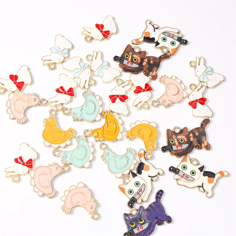 Duarte 20 Stück/Set Cartoon Emaille Tier Katze Hase Anhänger für Schmuckherstellung Ohrringe Halsketten DIY Bastelzubehör – Detail 3