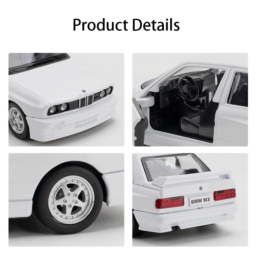 1:36 BMW M3 1987 automodellen Legering spuitgieten speelgoed met 2 deuren geopend Pull Back-functie Voertuig speelgoed voor kinderen Kindercadeaus