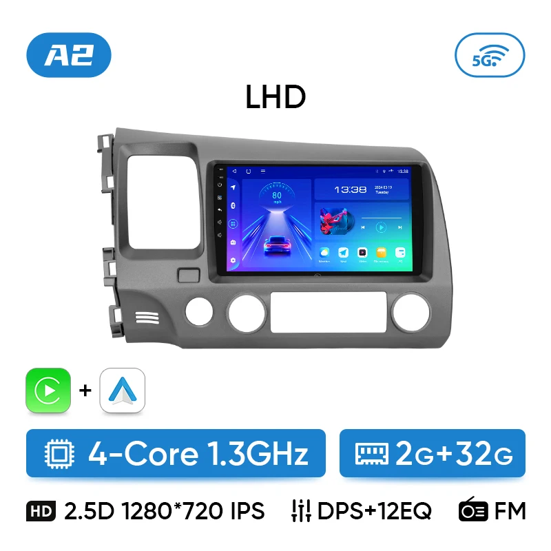 Ainavi autoradio voor Honda Civic 8e generatie (2005-2011) multimedia draadloos CarPlay Android Auto