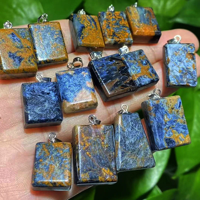 Unit One Piece 925 Sliver Inlay Natural Pietersite Crystal Gemstone Square Plate Pendant For Jewelry Gift