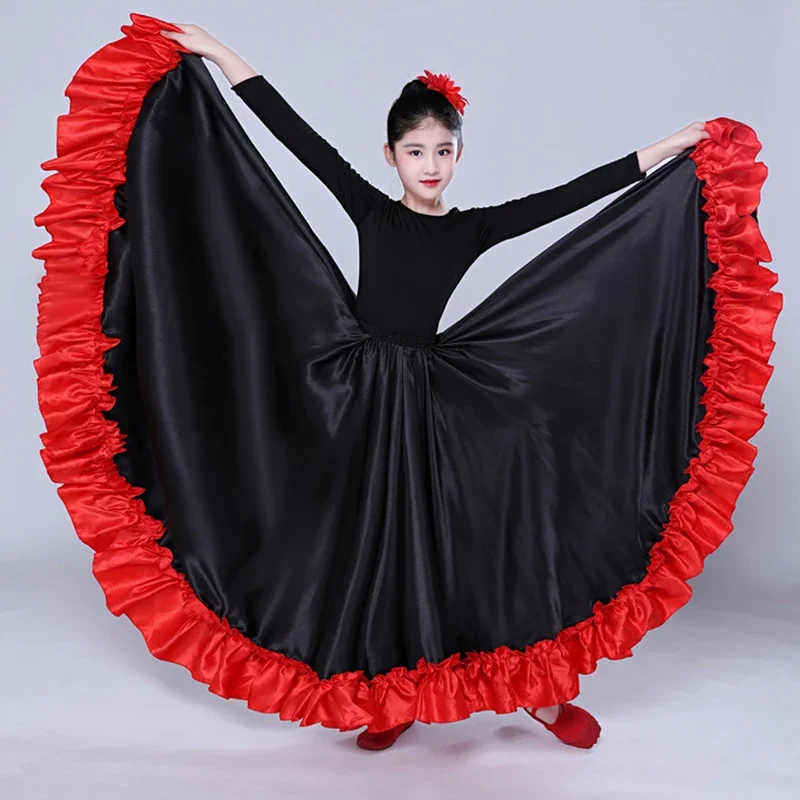 Costumi di danza del ventre per ragazze della principessa zingara Gonna tradizionale di flamenco spagnola Abito con gonna altalena liscia in raso DL5158