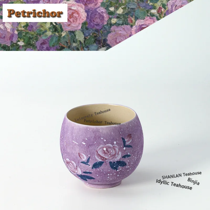 

150ml Hand Painted Rose Dragon Egg Teacup Creative Tea Bowl Set Of Cups Tea-tasting Fragrance Cup Chazhan Master Cups Tea Craft