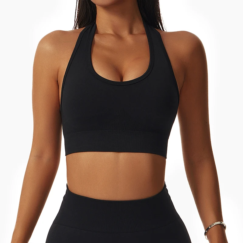 Soutien-gorge de sport à col licou, débardeur pour femmes, gymnastique, Fitness, course à pied, élasticité antichoc, Yoga, extensible, Pull-Up,