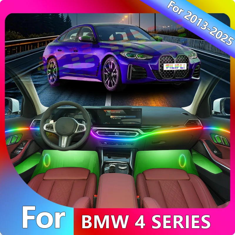 

FILIPLI для BMW 4 SERIES для 2023, синхронизация музыки, динамическая атмосфера, интерьер автомобиля, светодиодная лента Smart 64 RGB, автомобильная акриловая лампа