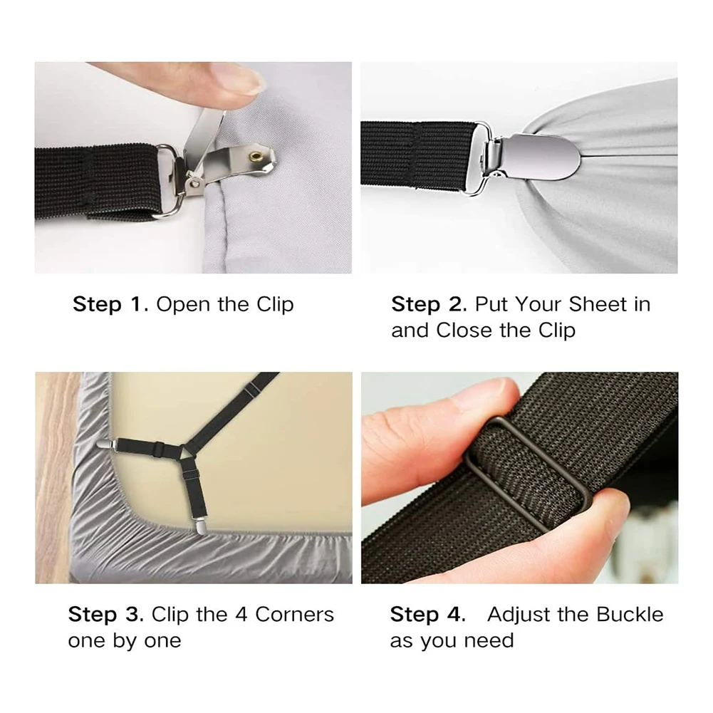 2Pcs Adjustable Elastic Suspenders Gripper Holder Straps Clip For Bed Sheets Mattress Covers Sofa Cushion (Black)-B61B