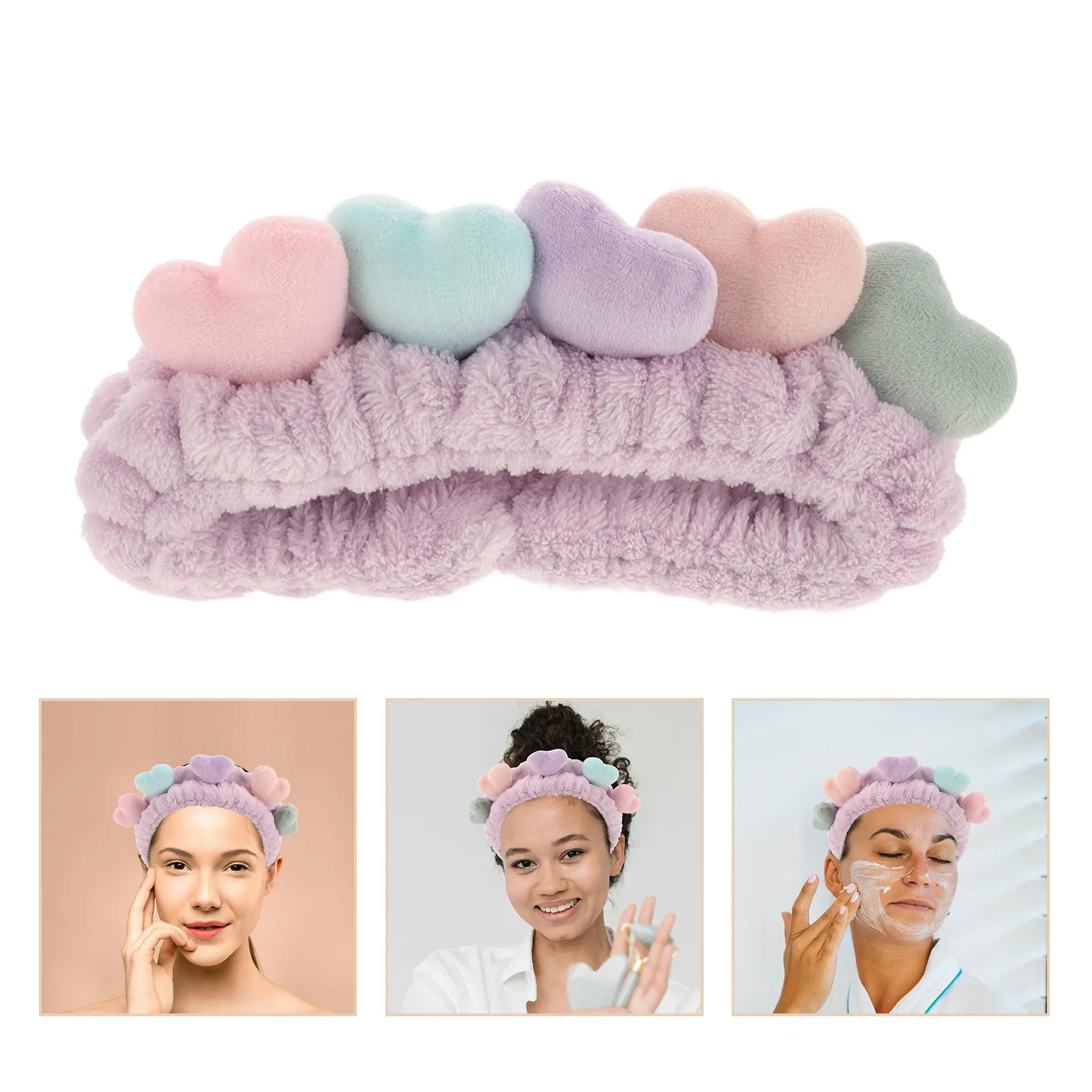 2Pcs Heart Shape Spa Facial Hair Band Wash Face Makeup Headband Adjustable Elastic Shower Facial Headdress Yoga Head Wrap