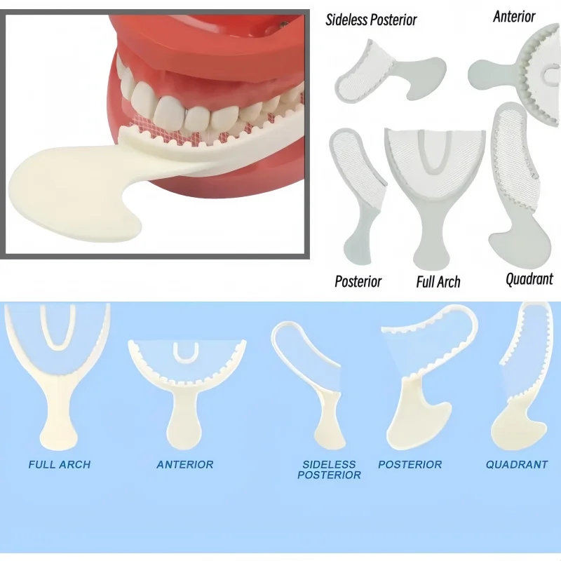 

50pcs Disposable Dental Bite Impression Trays Kits Teeth Registration Impression Tray with Plastic Rigid Frame and Non-Tear Mesh
