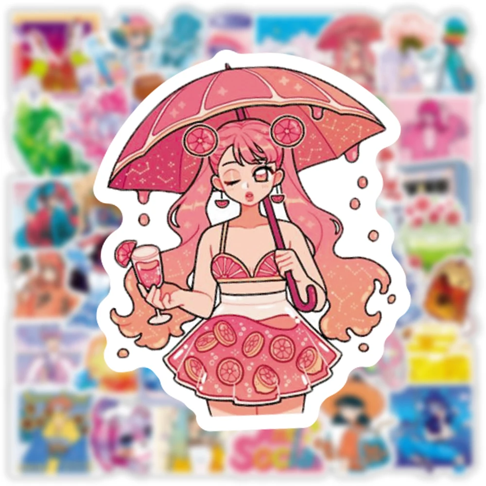 

10/30/50/100pcs Cute Korean INS Style Drink Girls Stickers Cartoon Aesthetic Sticker Laptop Phone Luggage Kawaii Decals Kids Toy