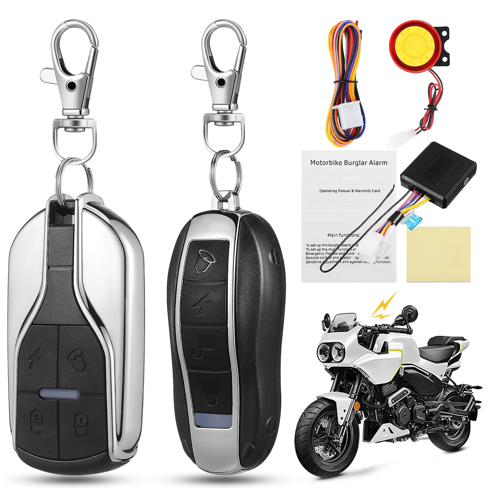 

Motorcycle Alarm System Remote Control Dual Keyless Starters Loud Speaker Security Devices Anti Theft Kit Horn Alert