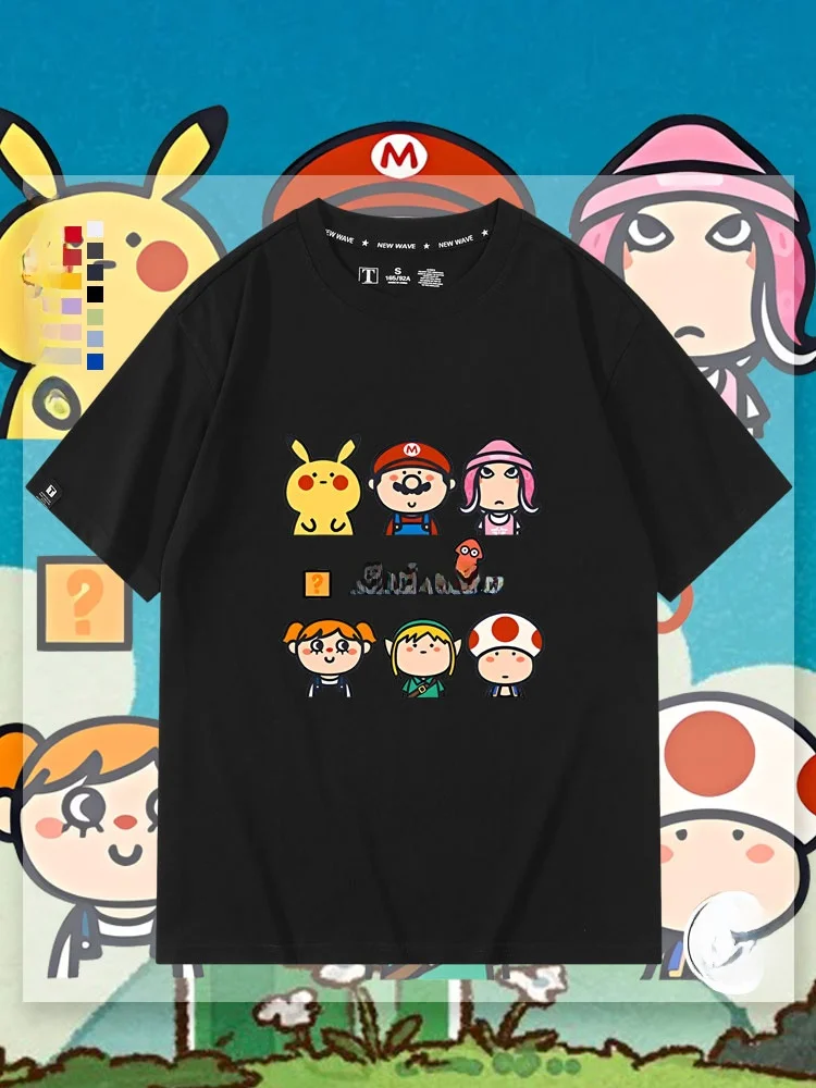 

Мужская футболка из чистого хлопка с коротким рукавом Nintendo Super Collaborative, летняя футболка для пар, повседневная молодежная модная одежда
