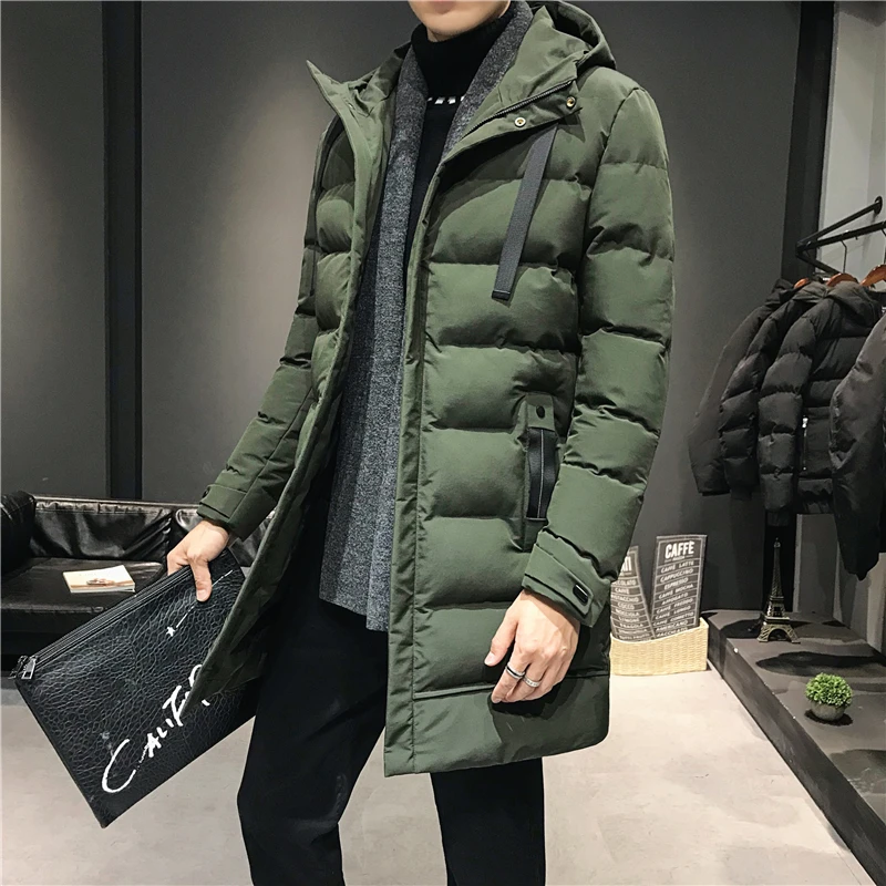 Inverno masculino quente parkas jaqueta coreano longo casaco plus size 4xl magro hoodied outwear