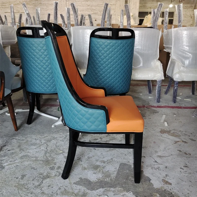 كرسي خفيف فاخر وحديث من الخشب الصلب وحقيبة ناعمة ومسند ظهر لتناول الطعام وصندوق فندق منزلي كرسي مطعم من الجلد PU #4