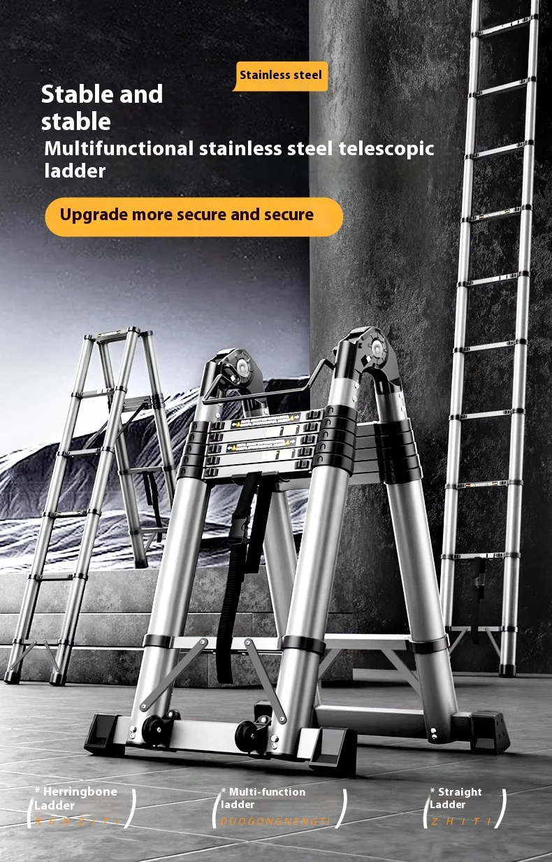 Wholesale Carbon Steel Telescopic Ladder Multifunctional Joint Two Human-shaped Ladders Folding Household Ladder