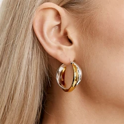 Fashion Mixed Color Double Circle Hoop Earrings for Women Vintage Gold&Silver Plated Twist Knot Hoops Statement Jewelry Gifts