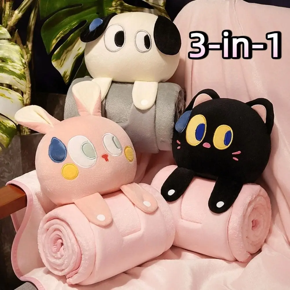3-in-1 Shawl Blanket Pillow Multifunctional with Pillow Air Conditioning Blanket Folding Storage Animal Shape Warm Blanket