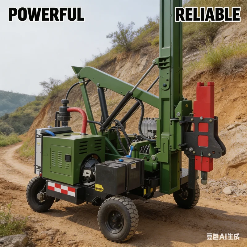 Máquina Hidráulica para Colocación de Postes de Barrera de Seguridad en Carreteras, con Martillo Hidráulico y Sistema de Protección para Motores Diésel