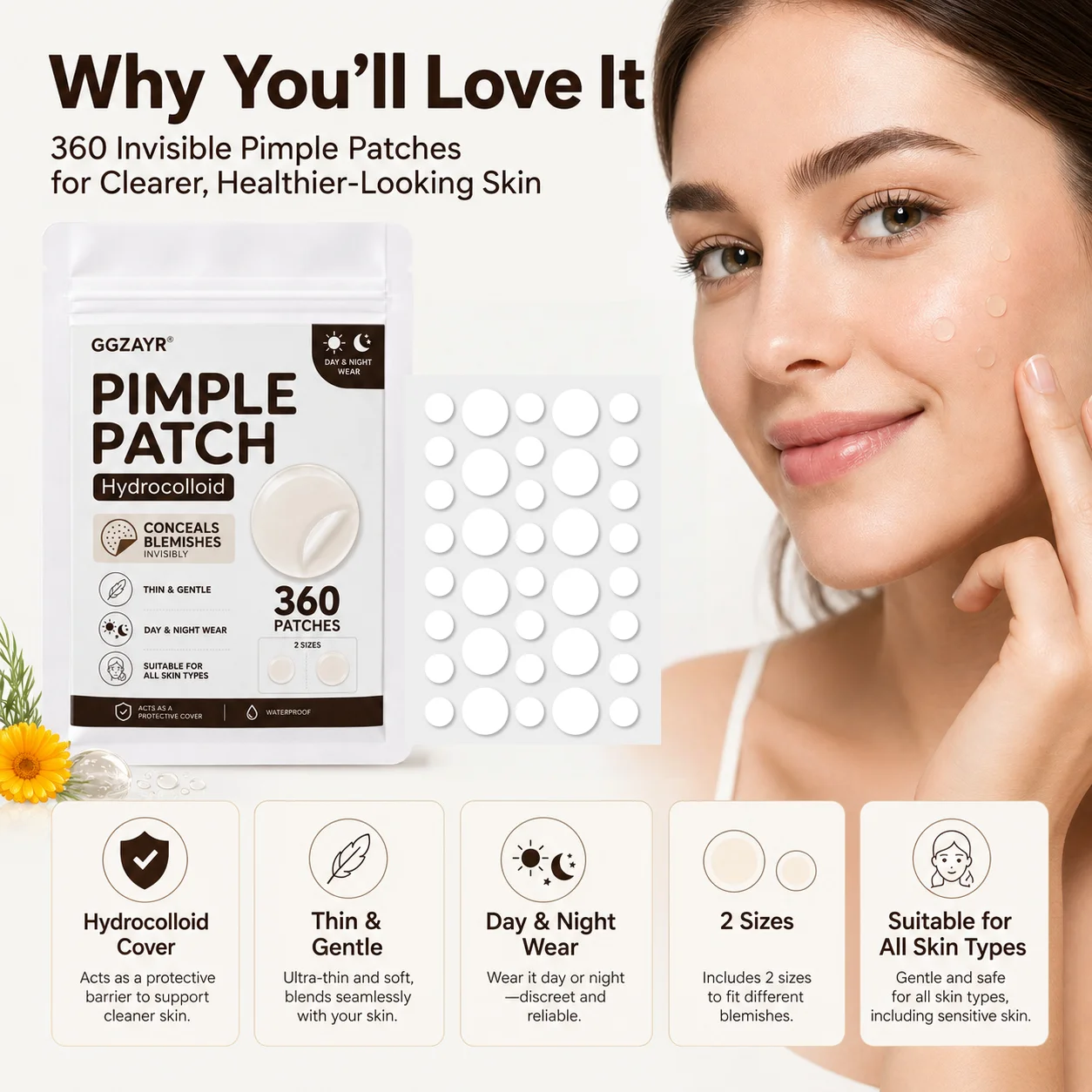 360Pcs Clear Acne Patch Stickers, Invisible for Day & Night Use, Covers Blemishes & Cleanses Skin, Fun Beauty Gift for Girls Bes