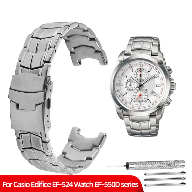 Stainless Steel Watchband For Casio Edifice EF-524 Watch EF-550D series black silver strap 22mm Men\'s metal watch accessories