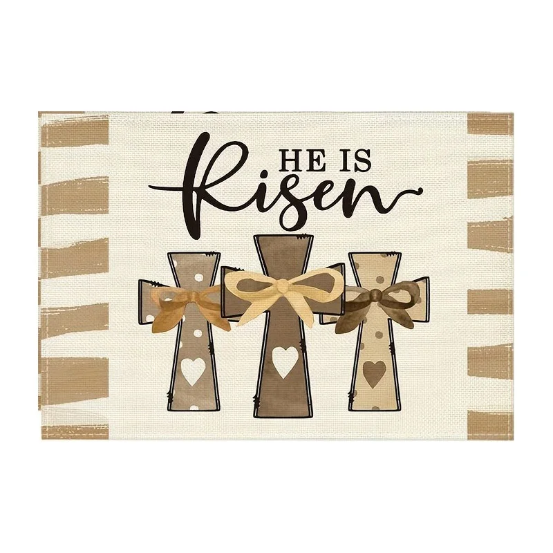 2pcs, Placemats, Square Happy Easter Theme Table Pads, Colorful Floral Cute Bunny Decorative Table Mat