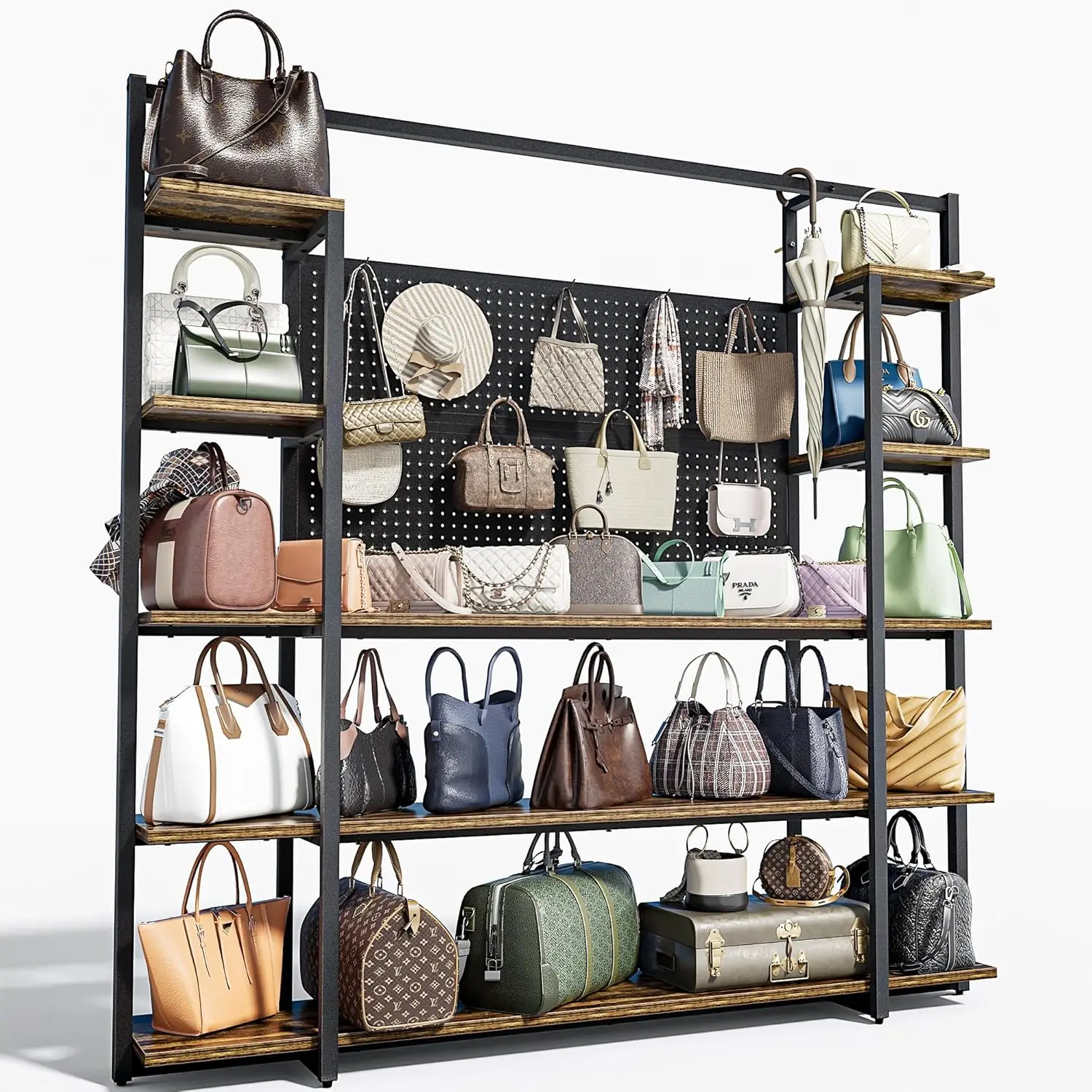 

5-уровневые металлические вешалки для сумок, органайзер для сумок с перфорированной доской, органайзер для хранения сумок для шкафа, органайзер для сумок для прихожей