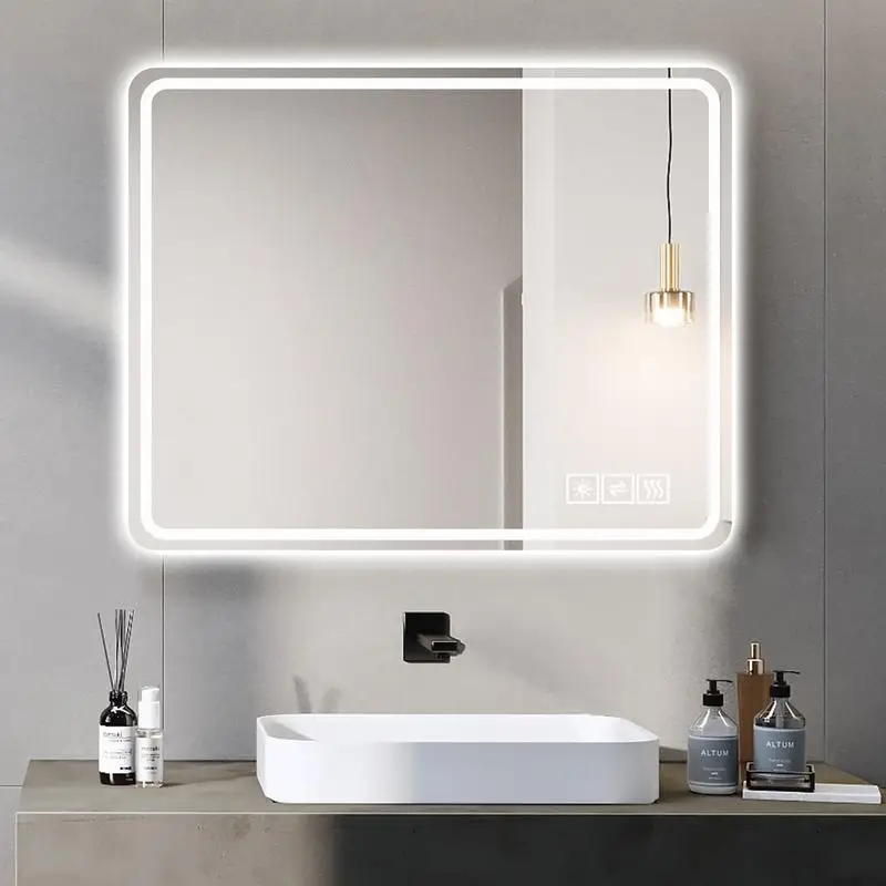 

40x32 Inch LED Bathroom Mirror, Wall Mounted Anti-Fog Vanity Mirror with Front Lights, Frameless Design, Horizontal or Vertical