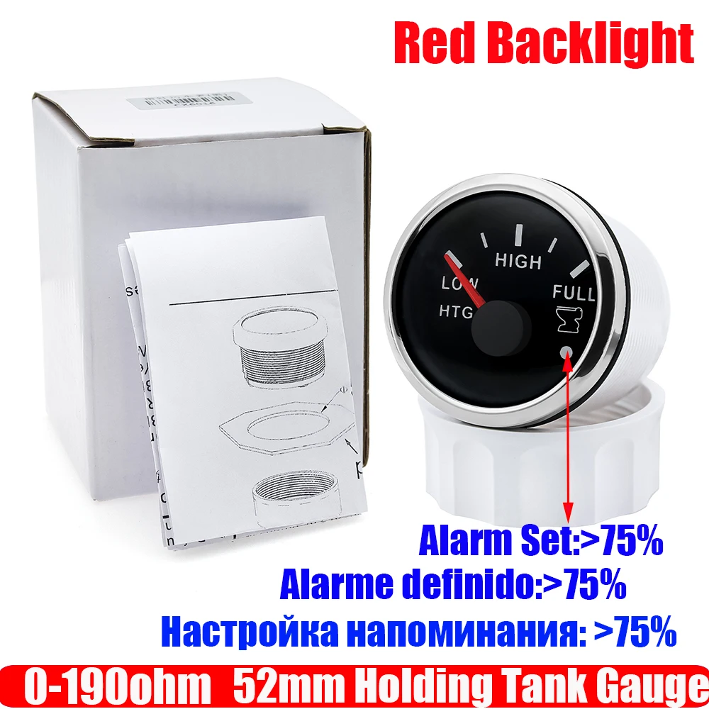 0-190ohm 52mm Holding Tank Gauge with Flash Alarm 150~550mm Sewage Level Sensor HTG Waste Level Meter Waterproof Car Boat Zmfjh image 3