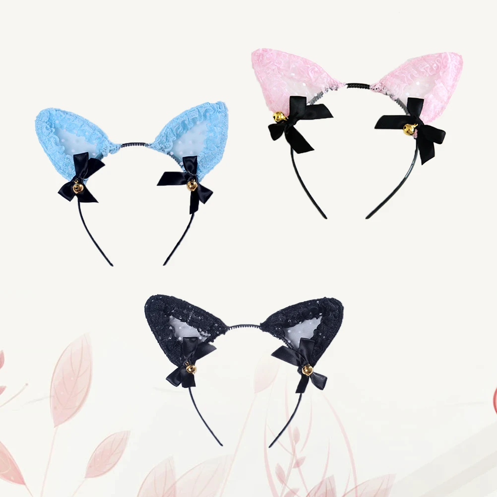 

3 PCS Cat Ears Headband Costume Party Lace Hair Hoop Accessories Holiday Blue