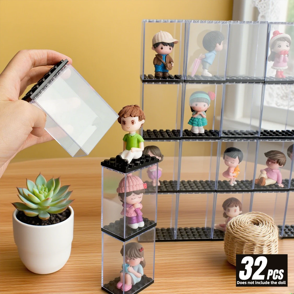 32 Pcs Minifigures Display Cases Set, Mini-Figures Display Cases Fits For Figures Display, Single Mini-Figures Storage Case For Figures Collectors, Acrylic Building Block Display Box Dust-Proof
