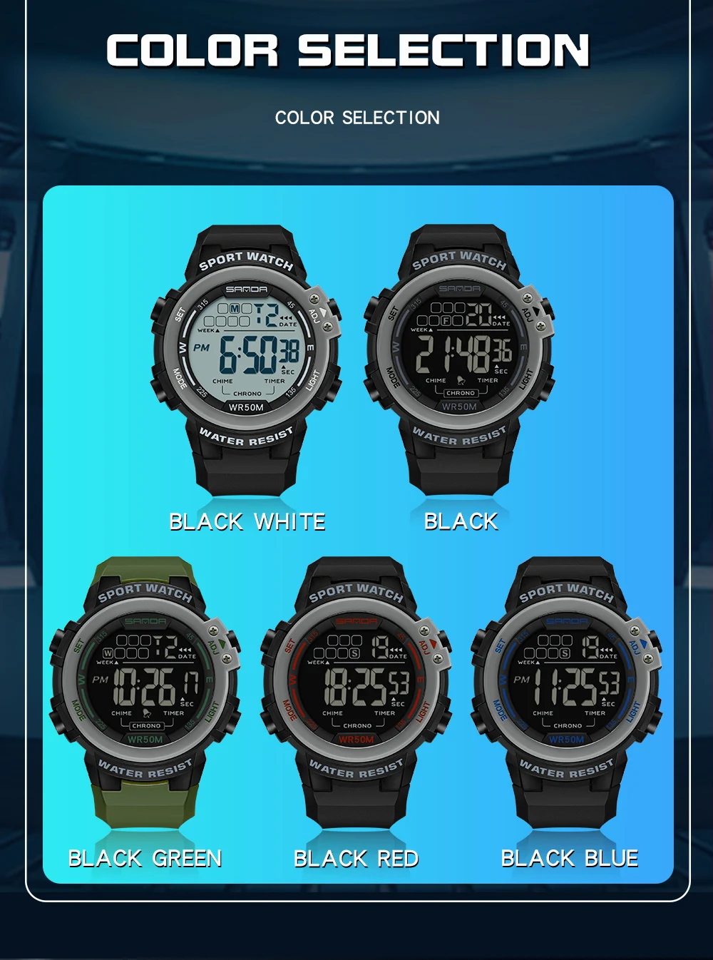 SANDA 2140 Fashion Men's Electronic Watch G Style Sports Multi functional Waterproof LED Men's Digital Electronic Watch view 6