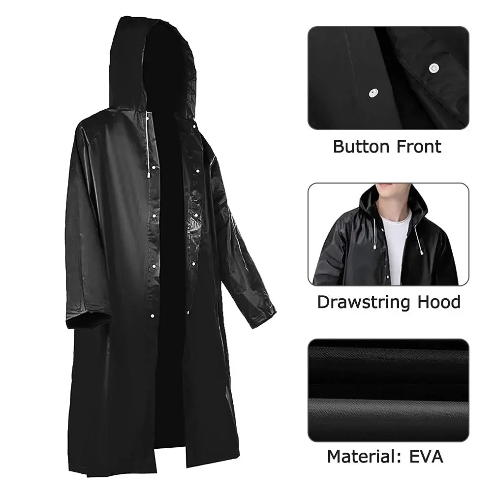 Long Rain Jacket Women Men Plus Size Waterproof Hooded Raincoat Unisex Portable EVA Black Rain Poncho with Hoods Outdoor