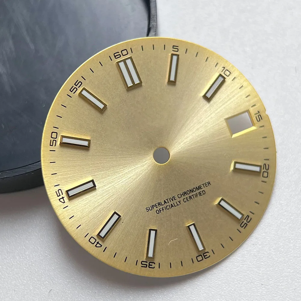 NH35 Dial 28.5mm S Logo Sunburst Watch Dial Blue Luminous Single Date Mod Parts Fit NH36 Movement 3.0 3.8