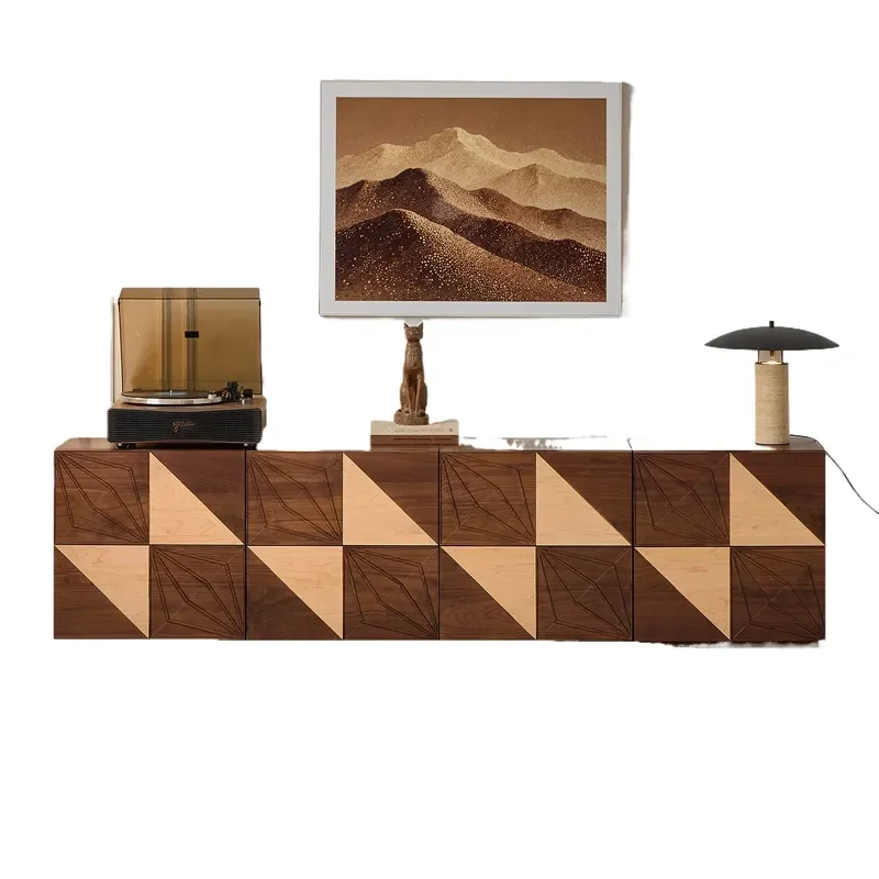 North American Black Walnut Solid Wood Floor to Ceiling TV Cabinet Retro Modular Combination Living Room Multi Functional