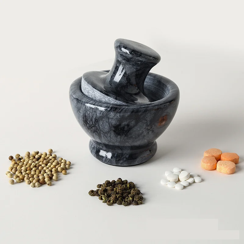 4 Inch Marble Mortar and Mushroom Pestle Stone Grinder Garlic Crusher Spice Mills Grinder for Kitchen Fine Grind Cooking Tools