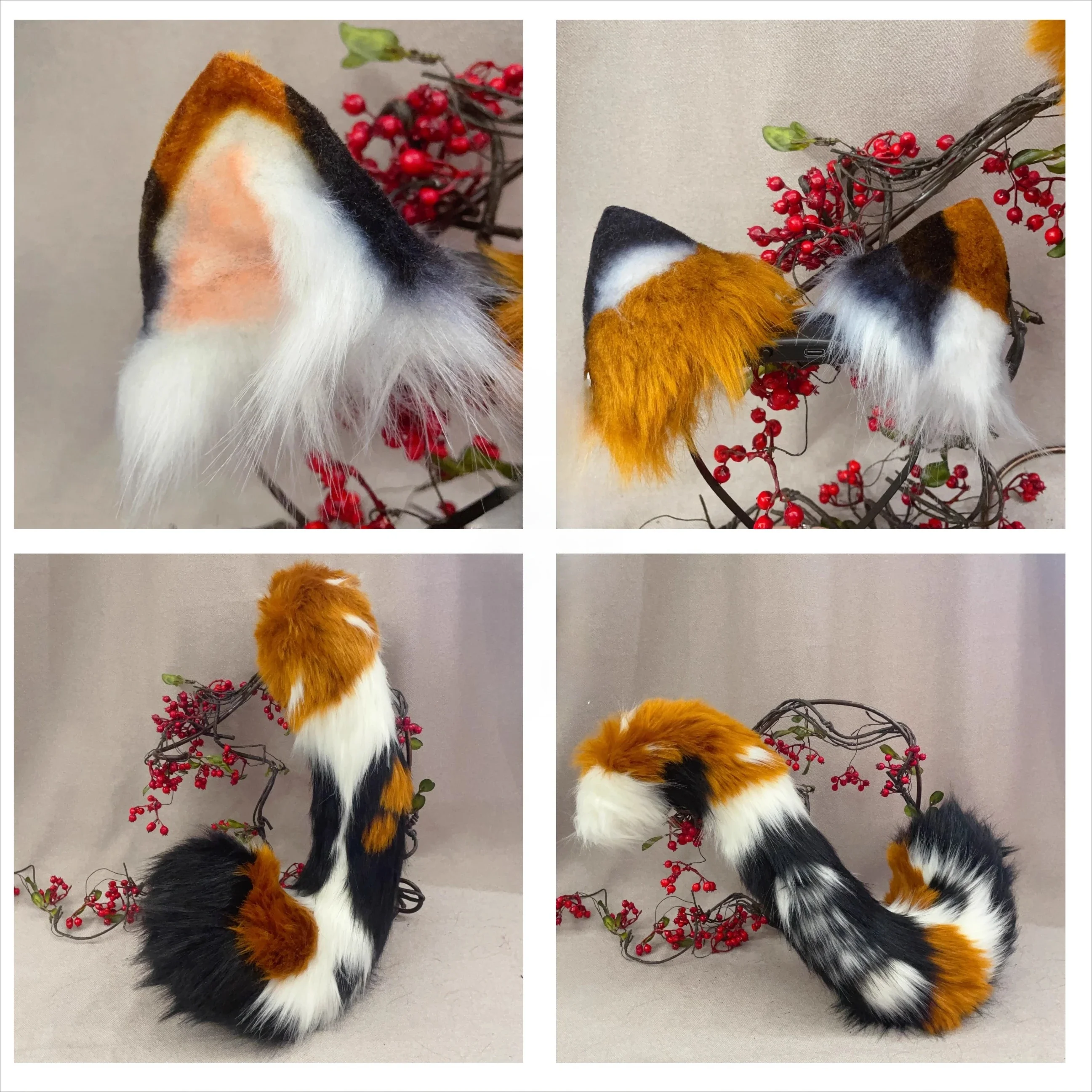 New Hand Made Ear and Tail Animal Claw Three Flowered Cat Cosplay Halloween Props Hair Hoop Animation Clothing DIY Accessories 6