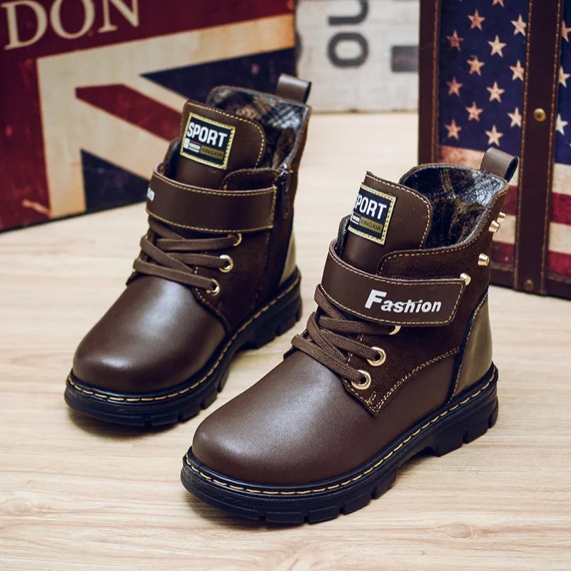 Meninos Botas Crianças Outono Inverno Novas Meninas Quentes Couro Bota de Algodão Coreano Moda Casual Crianças Bota are أحذية غير رسمية