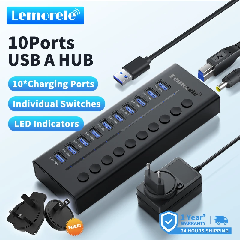 

Lemorele TC119 10-портовый адаптер USB C-концентратора USB 3.0, передача 5 Гбит/с, док-станция типа C HUB для ноутбуков MacBook, ПК и телефонов