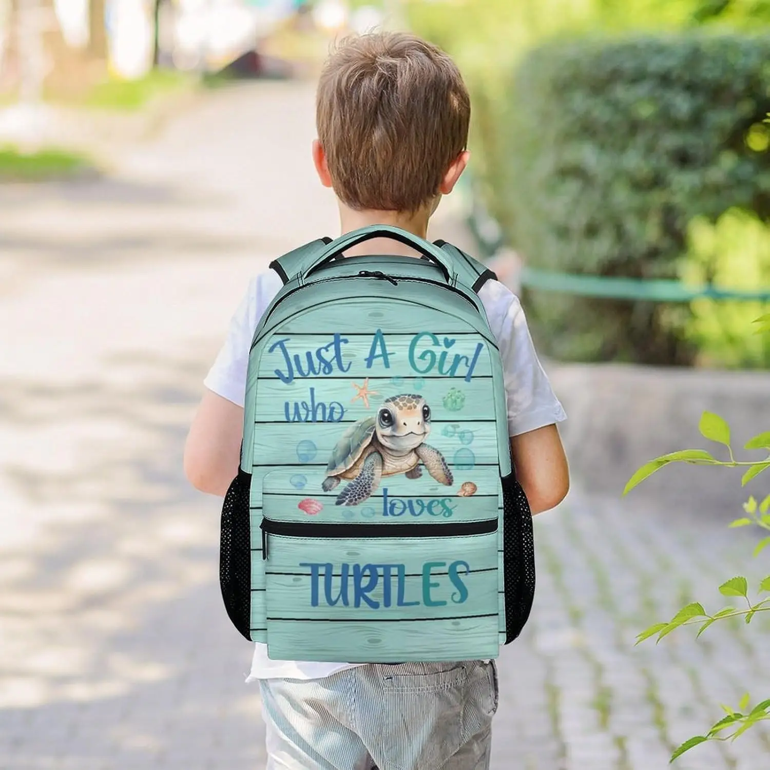 Sea Turtle School Backpack for Kids, 16 Inch Green Backpacks for Girls, Cartoon