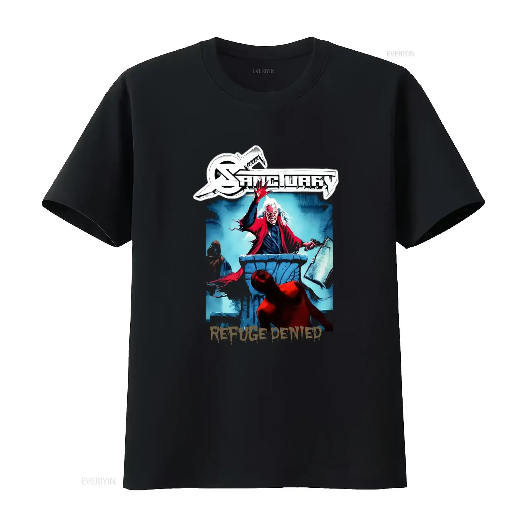 Sanctuary Refuge Denied Crimson Glory Nevermore Overkill New Black T Shirt for Men vintage Washed homme Stylish Casual