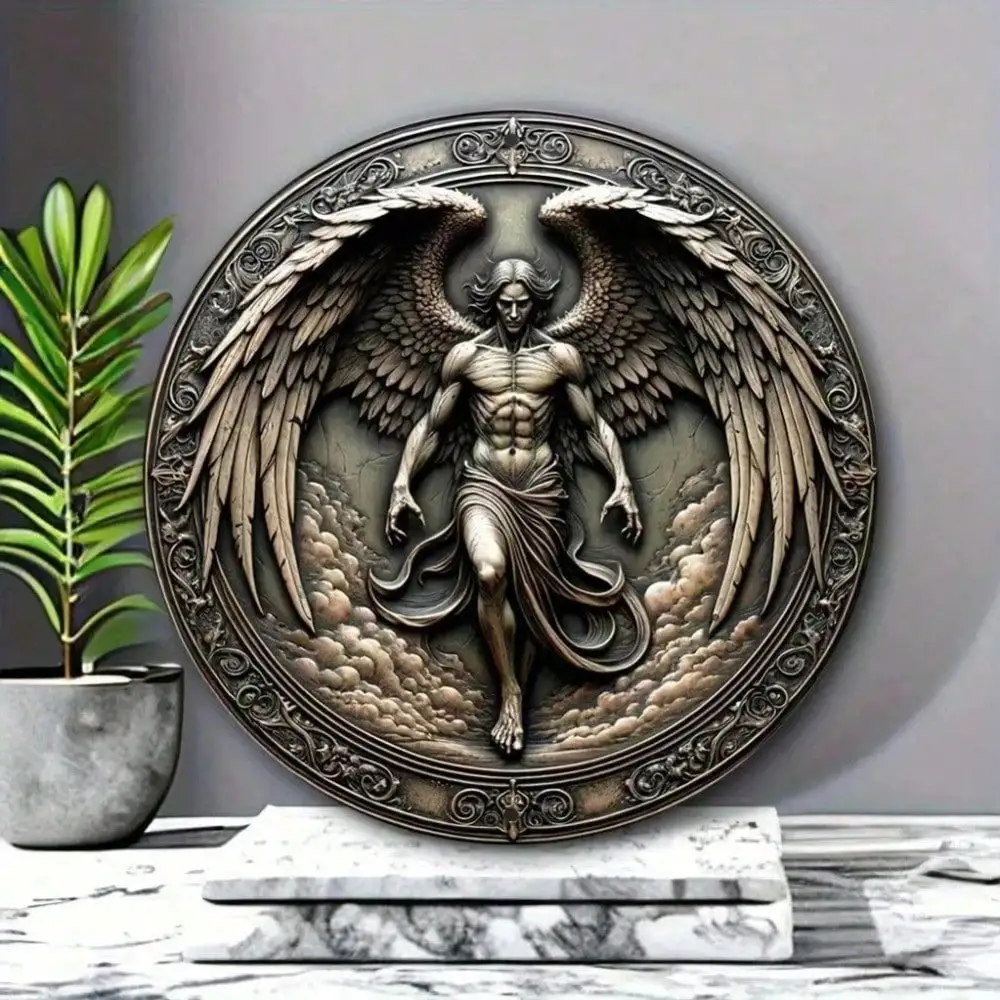1pc 8x8 Inch Vintage Angel Wings Metal Sign, Gothic Fantasy Wall Art for Home, Bar, Cafe and Man Cave