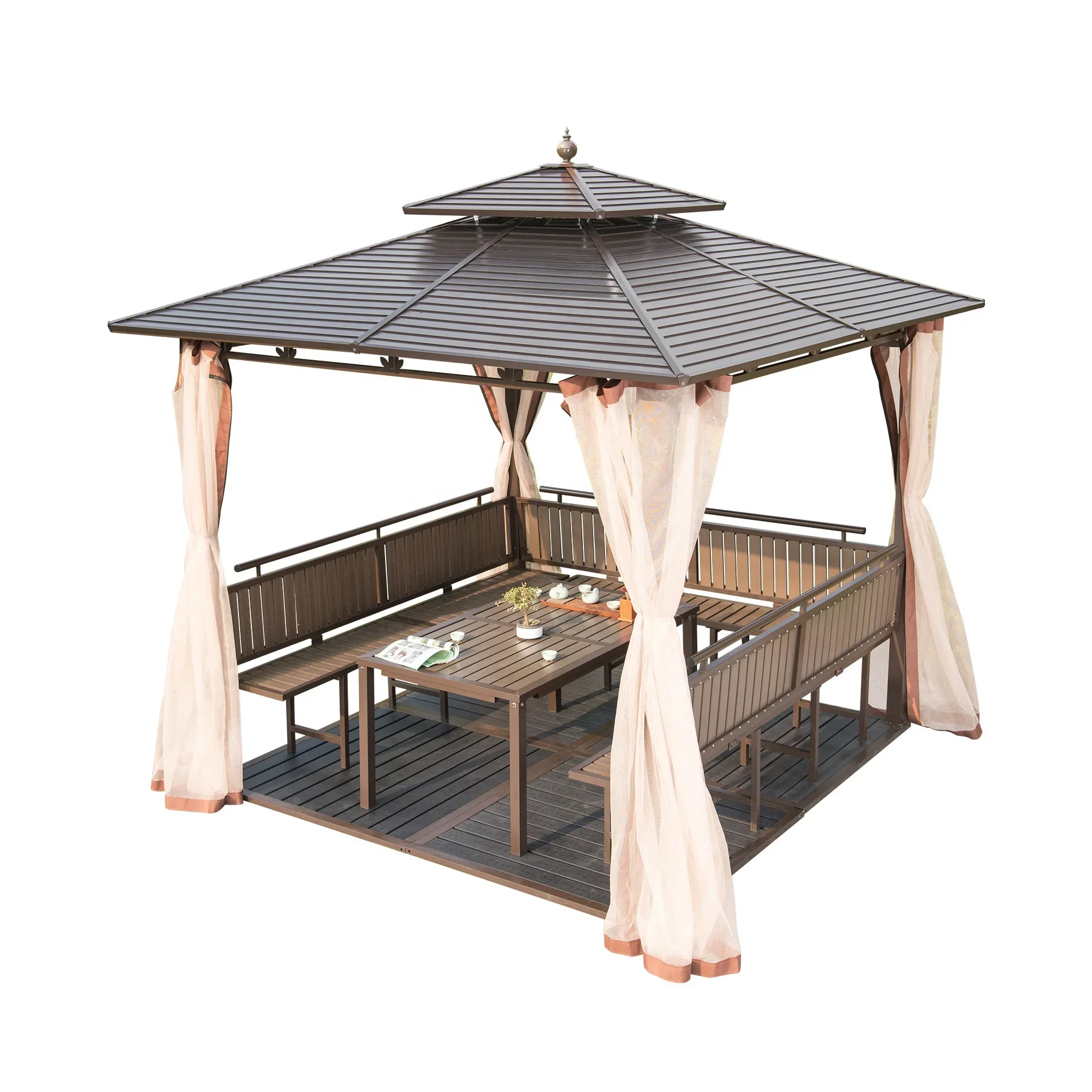 

y y Outdoor Party 4 Columns Galvanized Steel Materials Gazebos with Detachable Mesh Screen On All Sides