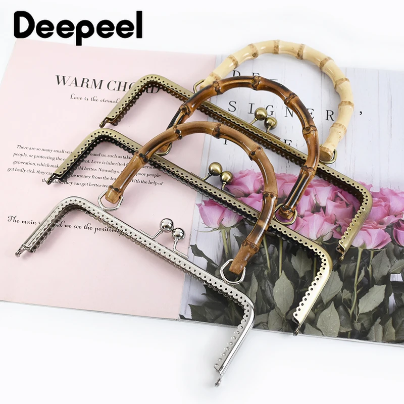 1/2Pcs Deepeel 20/25.5 ซม.Retro โลหะปิด Kiss Clasp กระเป๋าถือจับไม้ไผ่ DIY กระเป๋าเดินทาง Handcrafted อุปกรณ์เสริม