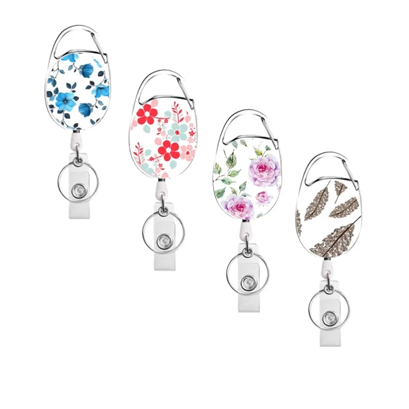 ABS Zinc Alloy Retractable Badge Reel Creative Flower Leopard Leaf Metal ID Badge Reel Clip For ID Card Holder Office Accessory