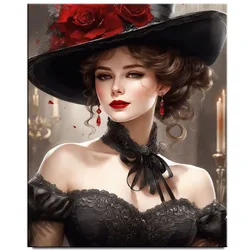 Beautiful victorian female with hat and flowers Diamond Painting new 2024 Full Diamond Mosaic Portrait Embroidery Home Decor