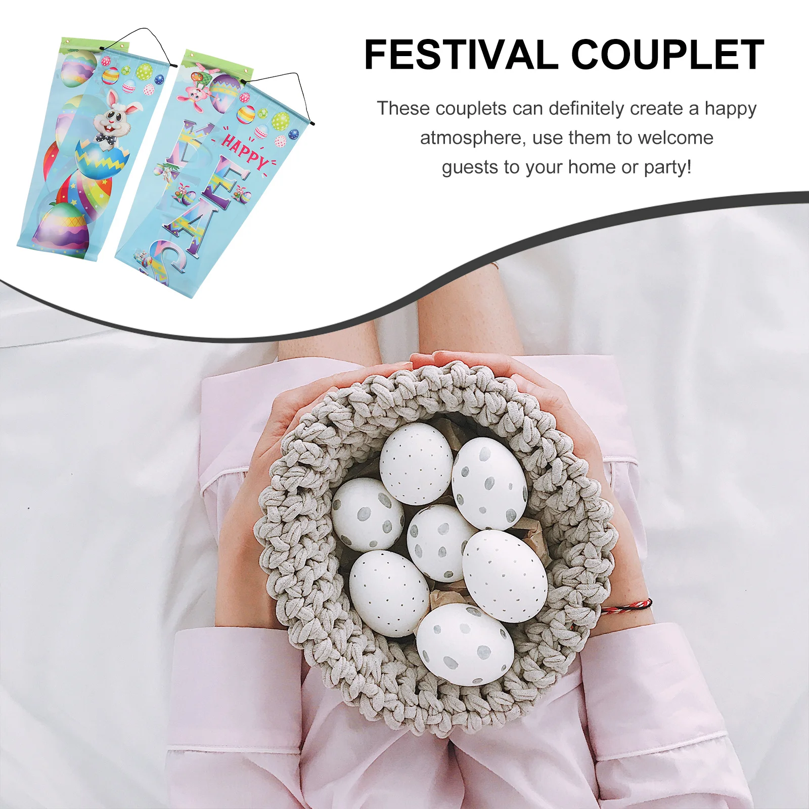 

1Pair Easter Door Couplets Decorative Door Curtains Happy Party Banner Festival Porch Hanging Ornament Outdoor Party Supply