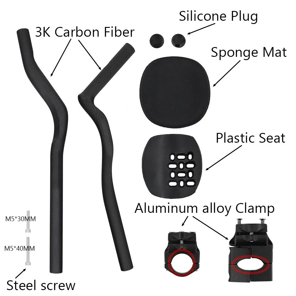 Carbon Road Handlebars Bicycle Rest Bar TT Handlebar Clip On Aero bar 30°/45° Triathlon Handlebars