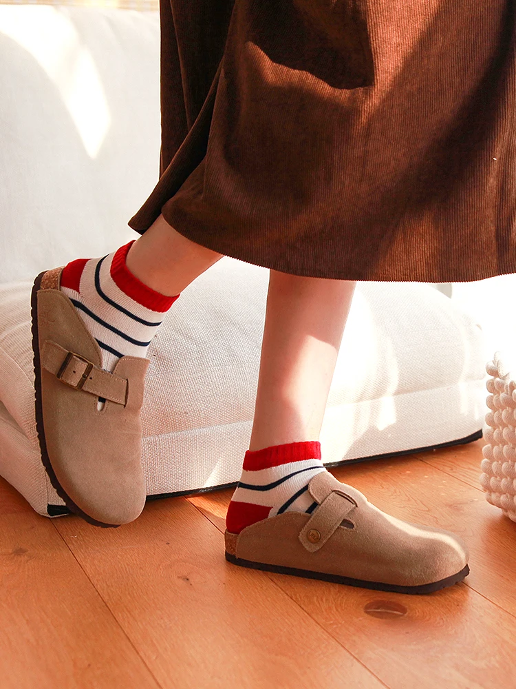 4 pares de calcetines de cinco dedos a rayas para primavera/verano, calcetines cortos de algodón con punta dulce para mujer