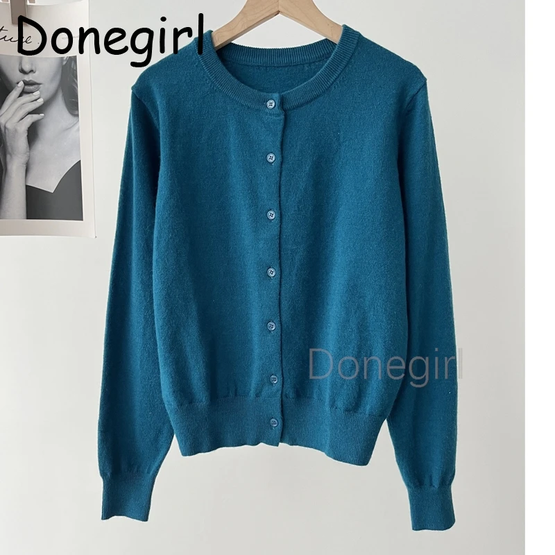 Donegirl Cardigan for Women Knitted O-Neck Loose Casual Long Sleeve Sweaters 2024 Korean New Fashion Elegant Female Cardigans