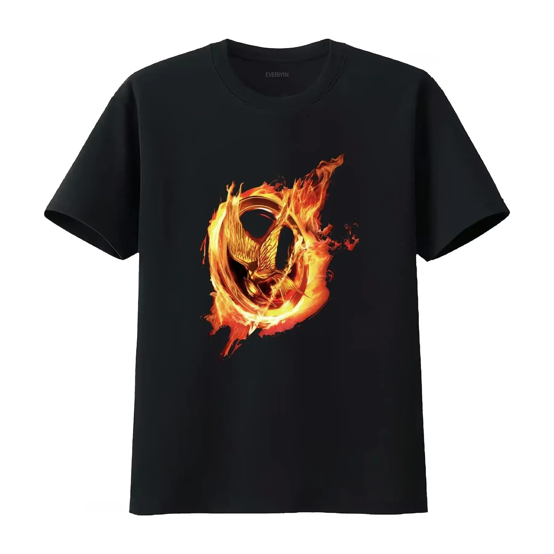 Men's Large Black Vintage Hunger Games Pin T-shirt Customizable Design Hand-Painted Custom Clothing Item