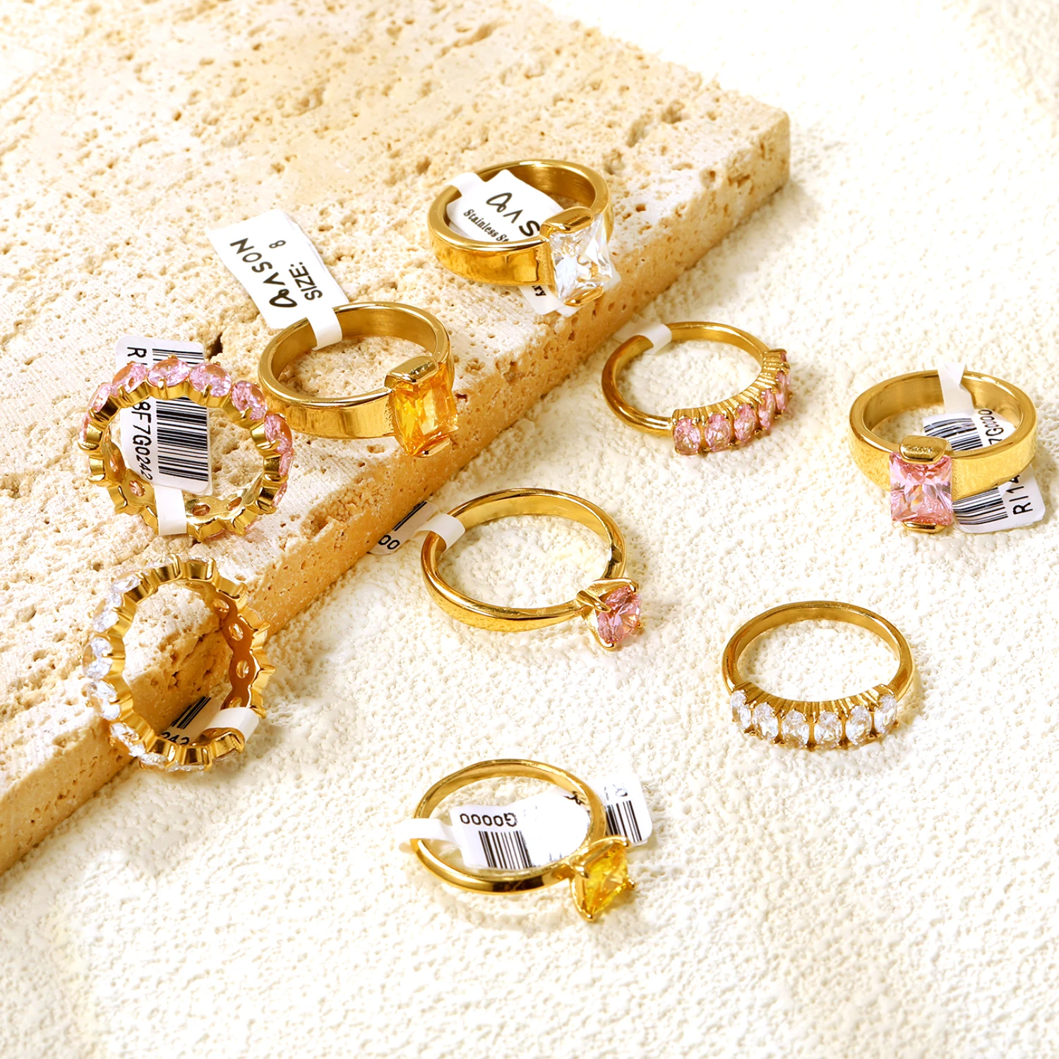 LUXUKISSKIDS Luxury AAA Bling Cubic Zirconia Classic Ring Stainless Steel Pink Full CZ Gold-Plate PVD Fashion Exquisite Jewelry